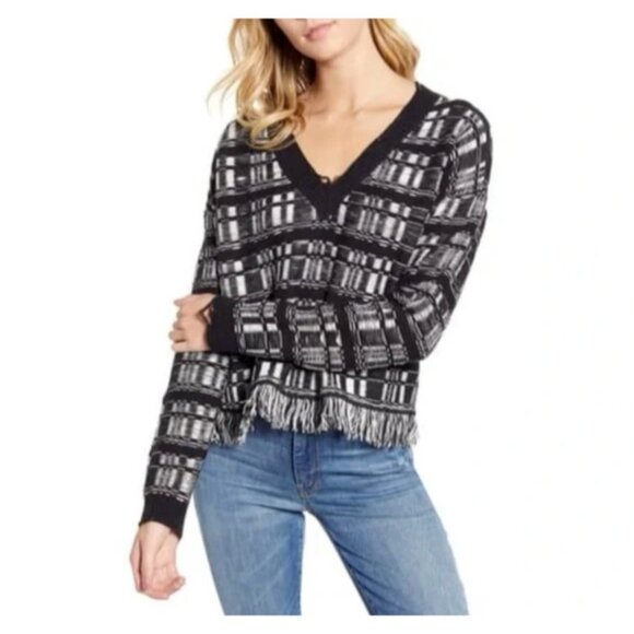 NWT Wildfox Sweater Size M Reece Ritzy Fringe Black White Grunge Gothic - Picture 1 of 12